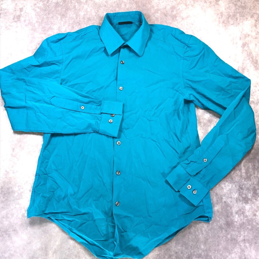 Van Heusen Flex Slim Fit Dress Shirt Teal Blue Mens Small 14-14.5 32/33 LS